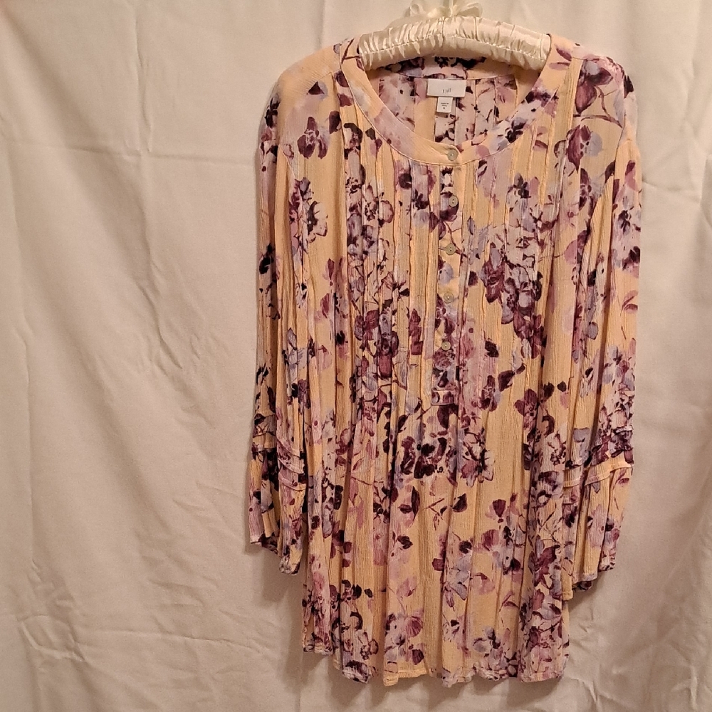 J. Jill Pleated Pink and Purple 3/4 Sleeve Tunic